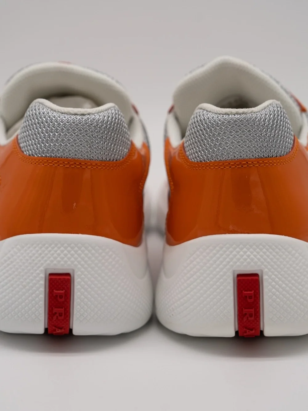 Prada America's Cup Men's Sneakers Orange Patent Leather Silver Fabric 8uk 9 US